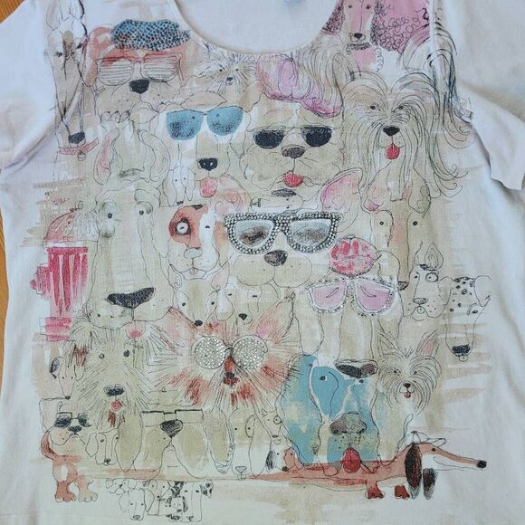 Chico's novelty dog print bedazzle short sleeved tee XL casual everyday - Picture 5 of 11